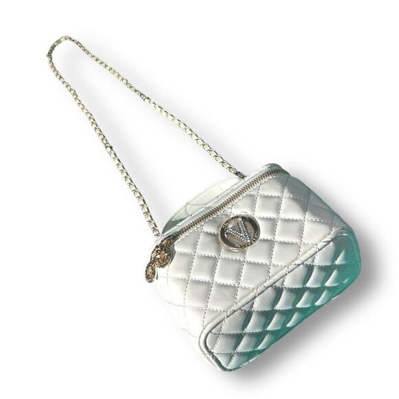 Valentino Orlandi White Quilted Vanity Bag NWT Top Handle Crossbody Chain Strap - Picture 6 of 9